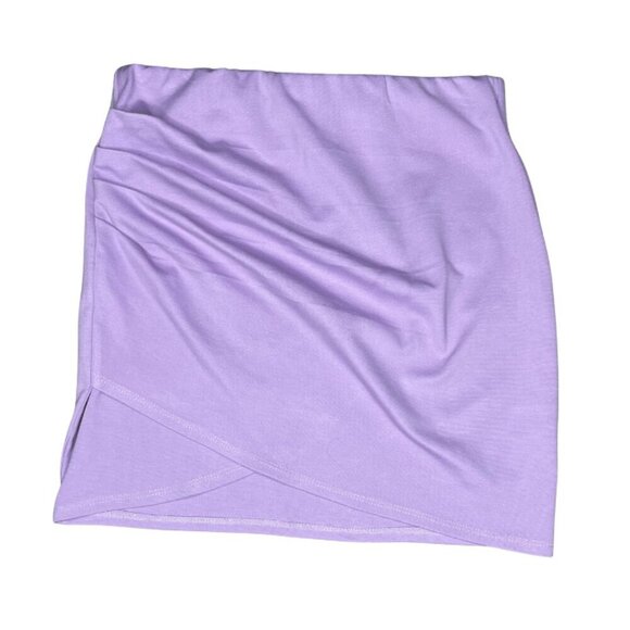 Windsor Light Purple Faux Wrap Front Ponte Knit Ruched Mini Stretch Skirt - Picture 3 of 6